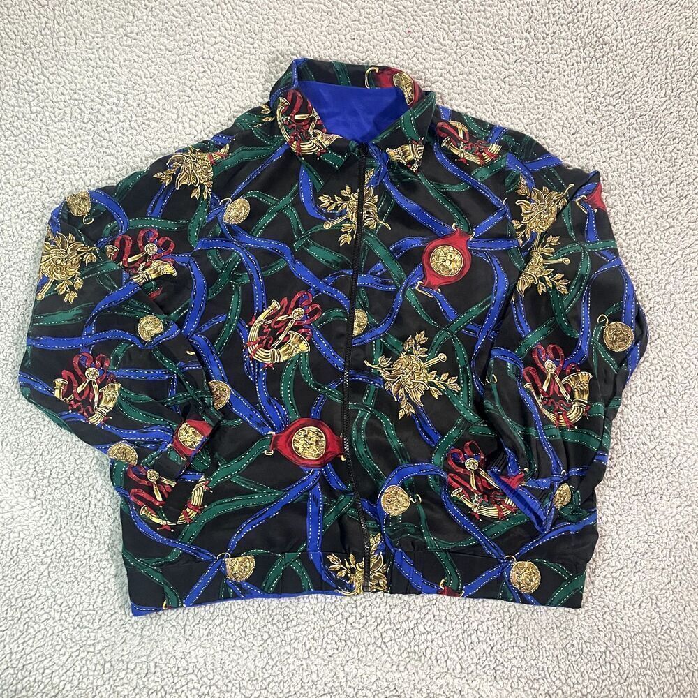 Vintage 80's Reversible Jacket Women's Pattern Inside Blue Style Exchange Large